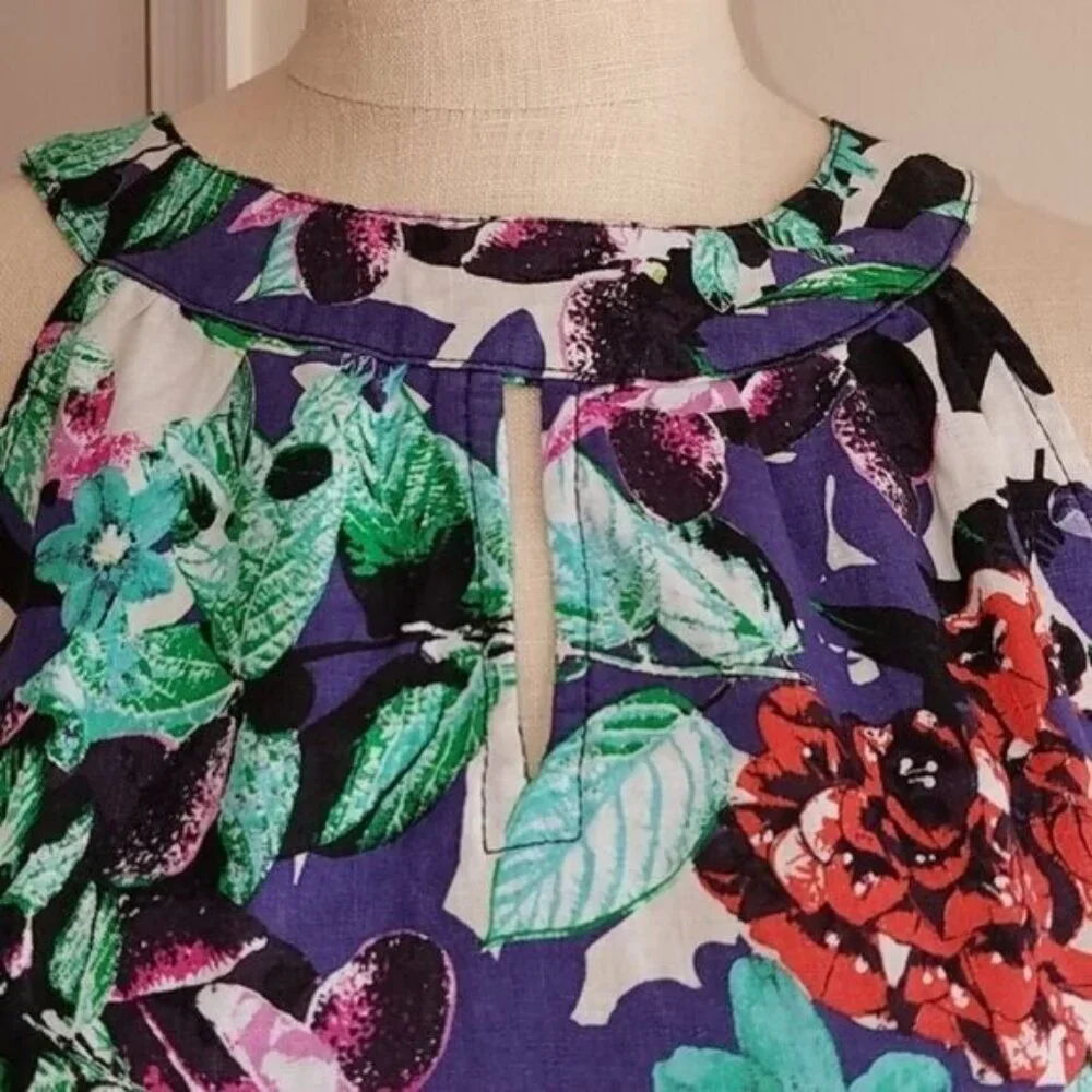 Floral Linen Dress C & C California Sleeveless HALTER Women's WOMAN'S Size 5